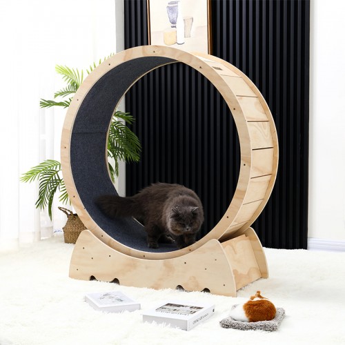 2021 New Design Eco-Friendly Wooden Pet Exercise Wheel Treadmill Toy for Cat Running