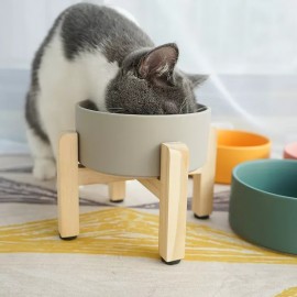 Premium Ceramic Multi-color Nordic Gray Luxury Dogs Elevated Wooden Bamboo Feeding Food Water Dual Use Cat Pet Bowls & Feeders 